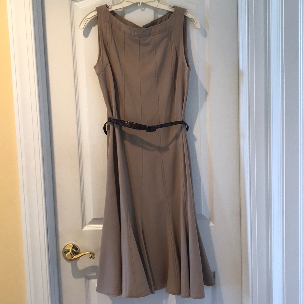 Classic tan belted Sandra Darren dress